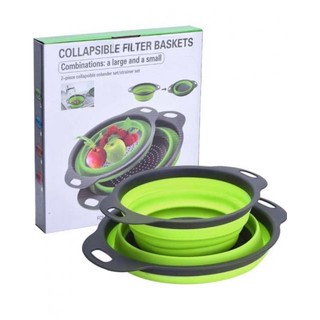 SET 2 ชิ้น ถาดล้างผัก กะละมังล้างผัก ถาด ล้างผัก ยืดหดได้ ที่ล้าง Collapsible Kitchen Fruit Vegetable Strainer Basket