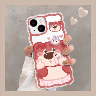 เคสโทรศัพท์มือถือ กันกระแทก ลายการ์ตูนหมีสตรอเบอร์รี่น่ารัก สําหรับ iphone13 13pro 13promax 6s 7s Plus 13 12promax 11 xs xr