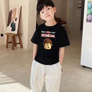 เสื้อยืดแขนสั้นพิมพ์ลายการ์ตูน Roblox แฟชั่นเด็กผู้ชาย