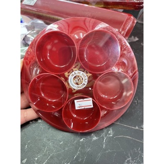 ถ้วยน้ำชา ไหว้เจ้า ถาดกลม 5 ถ้วย  อักษรสีทองภาษาจีน(ร้านนี้ค่าส่งถูก