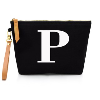 กระเป๋าผ้าลายอักษร ALPHABET CLUTCHES POUCH BLACK “P”