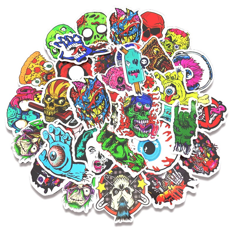 50pcs Cartoon Horror Series Skull Luggage Motorcyle Sticker DIY Funny Cute Sticker Ornament