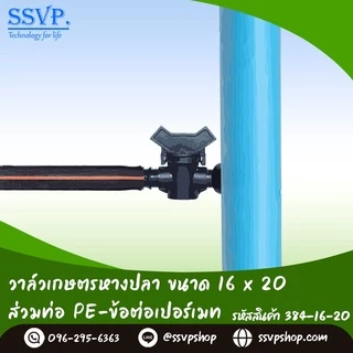 วาล์วเกษตรหางปลา สวมท่อ PE- ข้อต่อเปอร์เมท (ฟรียางเปอร์เมท) ขนาด 16 x 20 มม. รหัสสินค้า 384-16-20 บรรจุ 10 ตัว