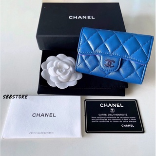 Chanel card holder lamb holo31 สีน้ำเงิน