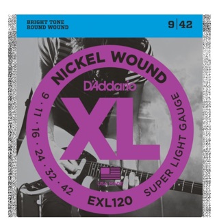 DAddario สายชุดกีตาร์ไฟฟ้า Nickel Wound, SUPER Light GRUGE 9-42 รุ่น EXL120