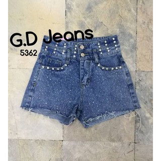 G.D.Jeans 5362#กางเกงยีนส์ผ้าด้านขาสั้นเอวสูงเล่นเพชรขอบเอวกางเกงแบบดูเก๋ๆ