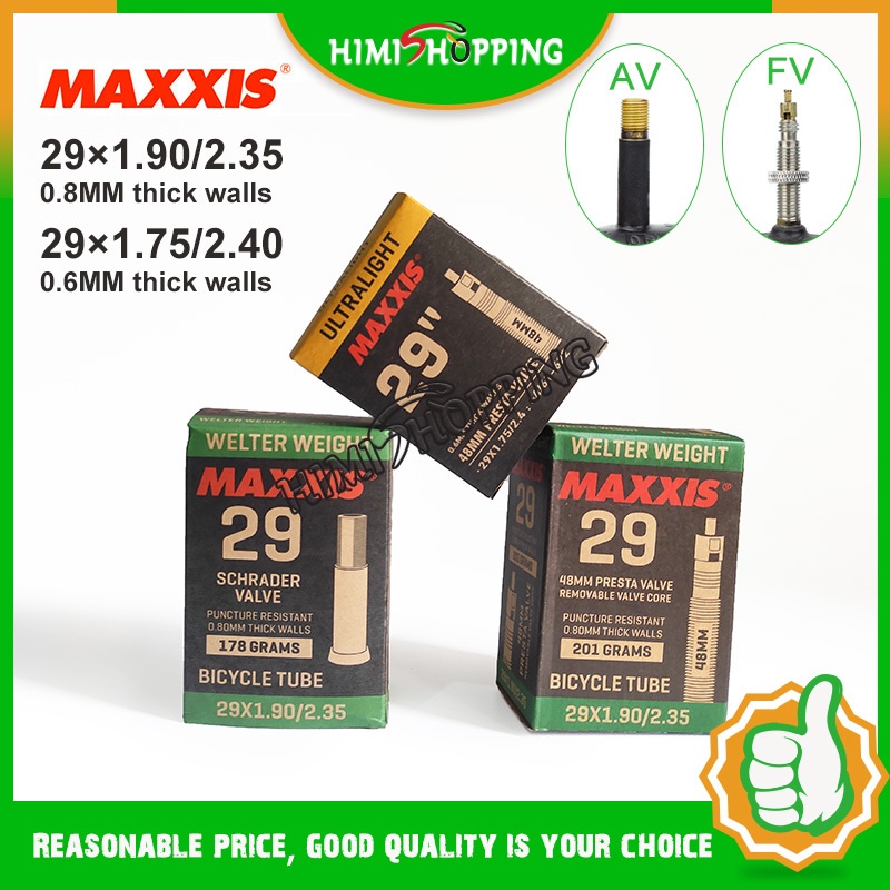 Maxxis ยางในรถจักรยาน เบาพิเศษ AV Fv48 มม. 0.6 0.8 มม. หนาทุกขนาด 29 กันสะเทือน สําหรับรถจักรยานเสือภูเขา 1 ชิ้น