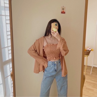 ชุดเซตเสื้อเชิ้ต+สายเดี่ยวสมอครอบตัว ผ้า100D สี ตามภาพ ขนาด คลุม อก38 รอบแขน14ข้อมือ8ยาว24สายเดี่ยวอก16-36 ยาว14.5รวมสาย