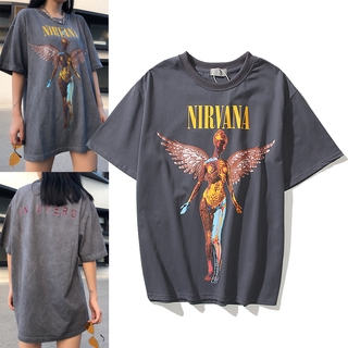 Nirvana Angel เสื้อยืดแขนสั้นผ้าฝ้ายพิมพ์ลาย Nirvana Band