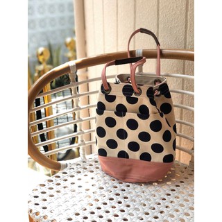 Mini Bucket Bag : Polka dot Pink กระเป๋าผ้าแคนวาส ทรงขนมจีบลายจุด Underlinebags