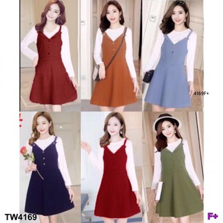 J4169 Dress เอี๊ยมเดรสสายคู่+ เสื้อยืดสีขาว