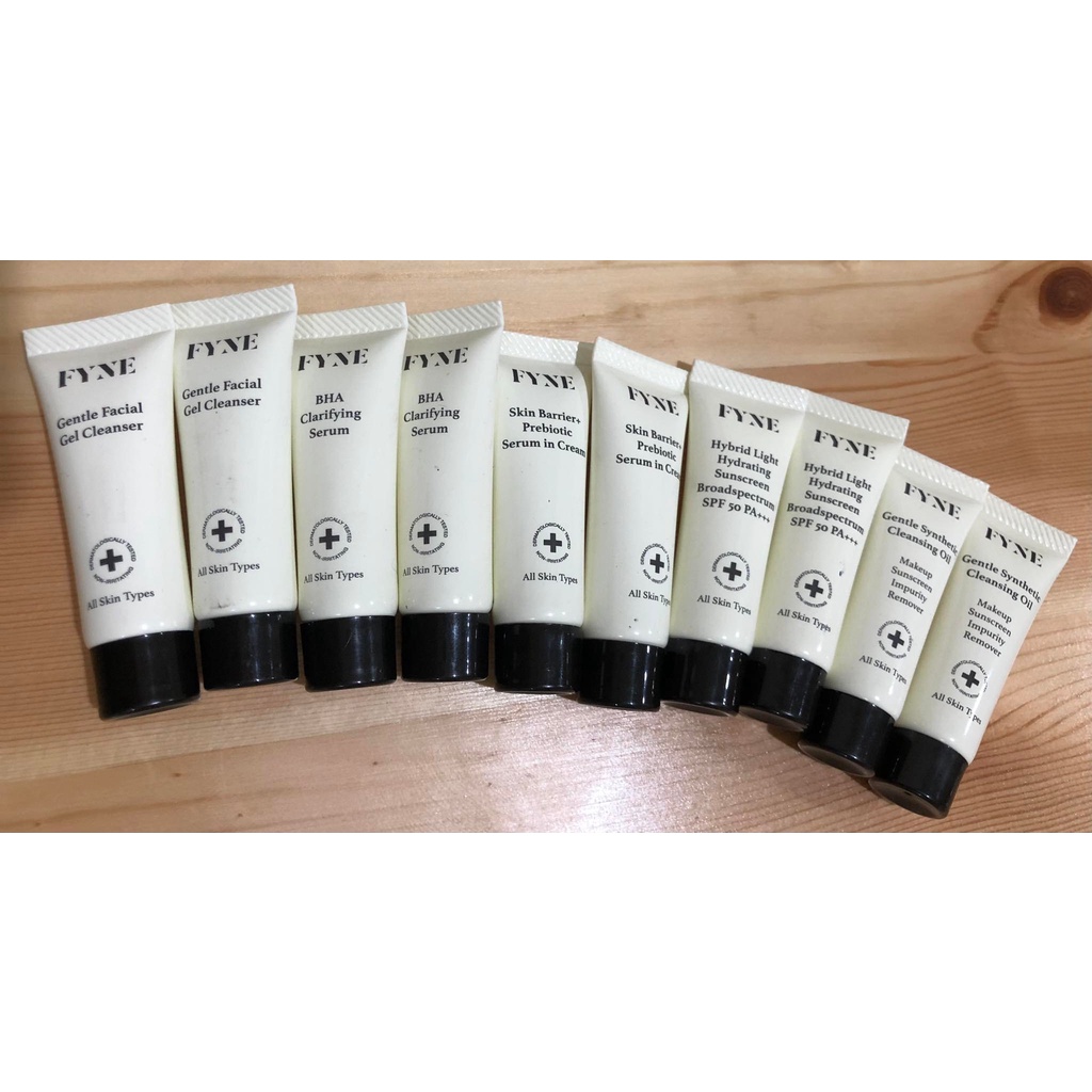 FYNE ขนาดทดลอง (BHA Clarifying Serum3g.+Cleansing oil3g.+Gel Cleanser5g+Serum in Cream3g.+Sunscreen3