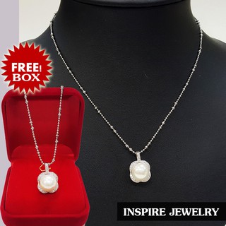 Inspire Jewelry ชุดเซ็ทจี้มุกแฟชั่นล้อมเพชรCZ  size 1.5x1.5cm สร้อยคอความยาว18