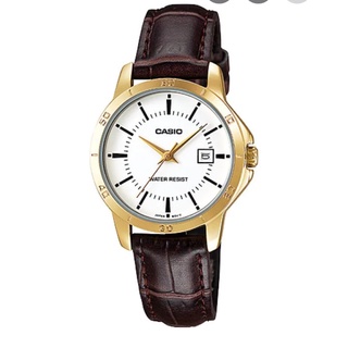 นาฬิกาCasio นาฬิกาข้อมือผู้หญิง สายหนัง สีน้ำตาล รุ่น LTP-V004GL-7A ( White/Gold ) จากร้าน henghengwatch