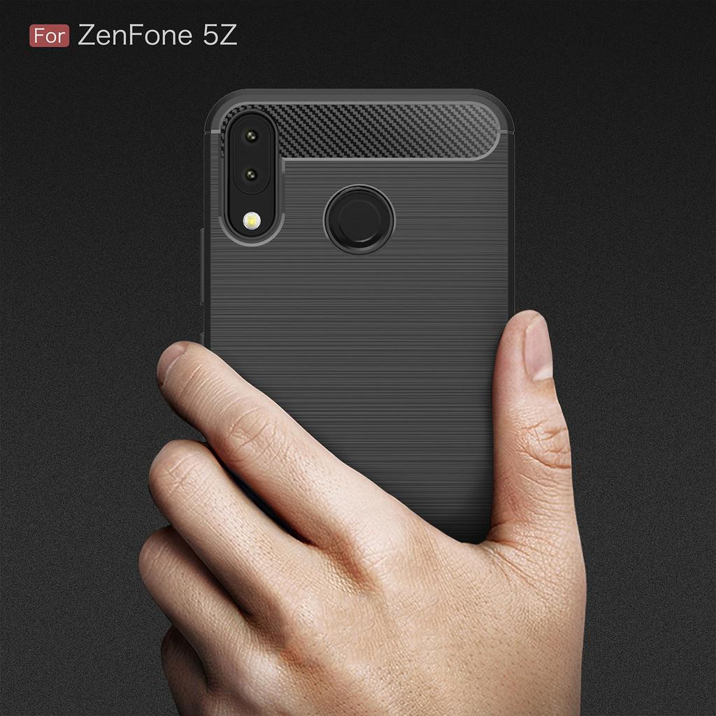 Asus Zenfone 5z ZS620KL Case Carbon Fiber Shock Proof Cover Silicone Rubber Casing Brushed Texture