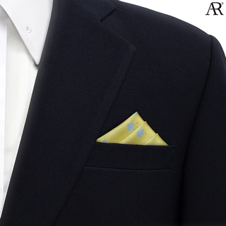 ANGELINO RUFOLO Pocket Square(ผ้าเช็ดหน้าสูท) ผ้าไหมทออิตาลี่คุณภาพเยี่ยม ดีไซน์ Elephant สีเทา/เหลือง/แดง