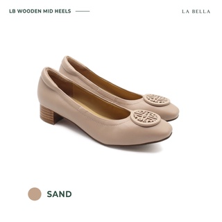 LA BELLA รุ่น LB WOODEN MID HEELS - SAND