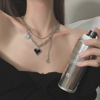 Mosaic Pixel Black Love Necklace Female Ins Hip-hop Niche Design Sense Titanium Steel Does Not Fade Clavicle Chain