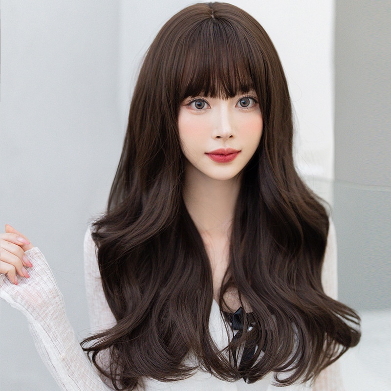 7jhh WIGS C-0337 วิกผมหญิงสไตล์ใหม่ผมหยิกยาว Air Bangs Big Wave ธรรมชาติเต็มหมวกจําลองไม่มีรอยต่อ