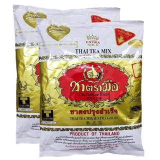 ﻿ChaTraMue Extra Gold Instant Tea ชาตรามือ ชาผงปรุงสำเร็จสีทอง สูตรเข้มข้น 400กรัม ถุง (2แพค)