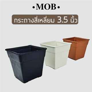 MOB กระถางพลาสติก สี่เหลี่ยม 3.5 นิ้ว กระถางแคคตัส กระถางกระบองเพชร ไม้อวบน้ำ ทรงสี่เหลี่ยมคางหมู