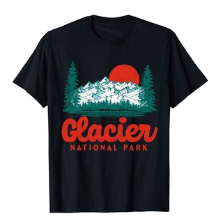 เสื้อยืดผ้าฝ้าย เสื้อยืด ผ้าฝ้าย พิมพ์ลายภูเขา Glacier National Park 80S สไตล์เรโทร เหมาะกับฤดูร้อน สําหรับผู้ชาย