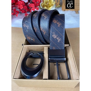 (แท้ 💯%‼ Factory) COACH 2in1 SIGNATURE BUCKLE CUT-TO-SIZE REVERSIBLE BELT (COACH F91305)