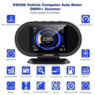 Konnwei KW206 OBD2 เครื่องสแกนเนอร์ วัดอุณหภูมิน้ํามันเชื้อเพลิง หน้าจอดิจิทัล OBD 2 สําหรับรถยนต์