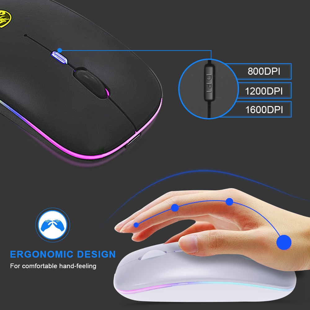 Wireless Mouse Bluetooth Mouse RGB Rechargeable Computer Mouse Wireless ...