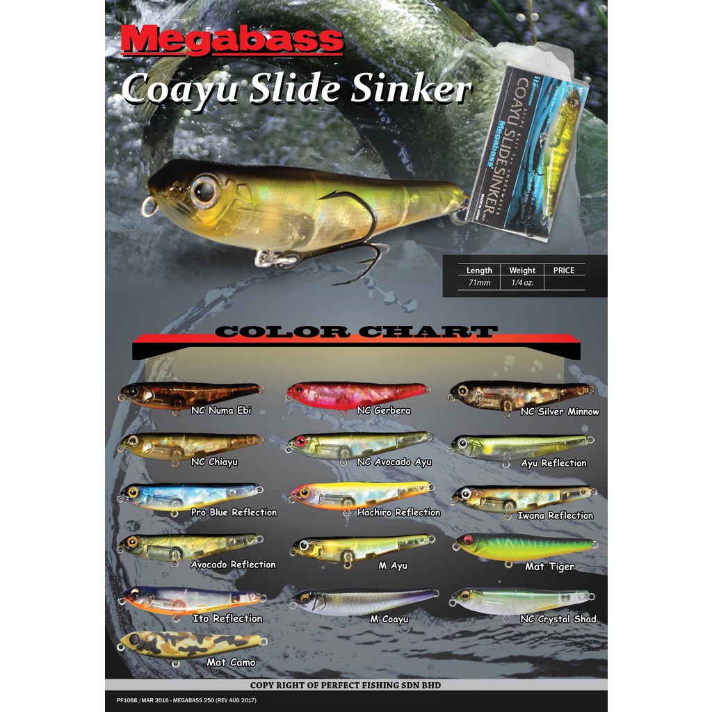 Megabass เหยื่อตกปลา COAYU SLIDE SINKER TOPWATER PENCIL BAITS