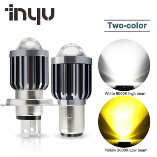 Motorcycle Headlight LED Bulbs H6 BA20D H4 with Lens Two-color Hi Lo beam Headlight Scooter Accessories Fog Lights