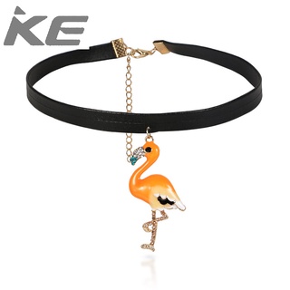 Creative all-match jewelry Painted animal flamingo pendant leather short necklace necklace for