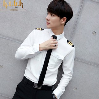 cp216 เสื้อสจ๊วตแขนยาวสีขาวครีม+เนคไทดำ เสื้อนักบิน เครื่องแบบนักบิน เสื้อกัปตัน เสื้อกัปตันนักบิน ยูนิฟอร์มสจ๊วต
