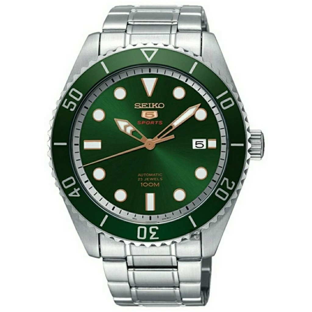 SEIKO SPORTS 5 Automatic นาฬิกาข้อมือผู้ชายสีเงิน หน้าปัดเขียว สายสแตนเลส รุ่น SRPB93K1