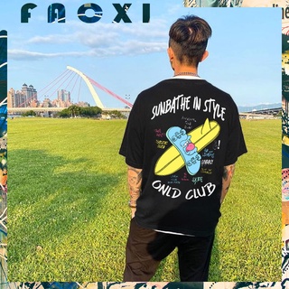 เสื้อยืดผ้าฝ้ายพิมพ์ลายขายดี【FACXI】เสื้อยืดแขนสั้น ผ้าฝ้าย พิมพ์ลายสเก็ตบอร์ด Kanye ทรงหลวม สไตล์ฮิปฮอป พลัสไซซ์