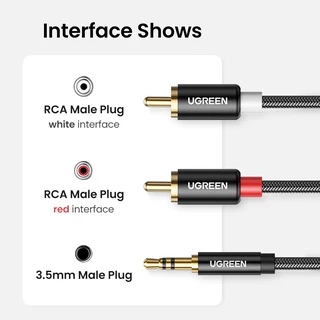 UGREEN 3.5มม.to 2RCA สายเคเบิ้ลเสียงสเตอริโอ Hifi ไนล่อนถัก