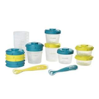 Diet products FOOD CONTAINER SET BEABA 60ML/120ML/200ML BLUE/GREEN 12PCS Mother and child products Home use ผลิตภัณฑ์การ