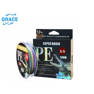 Grace สายเอ็นตกปลา สายพีอีถัก สายช็อคลีด สายเอนตกปลา Fishing Line 5-57KG อุปกรณ์ตกปลาที่ยอดเยี่ยมสำหรับนักตกปลา X8