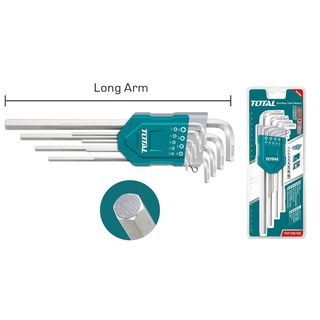 TOTAL กุญแจหกเหลี่ยม Total รุ่นTHT106192 9 ตัวชุด ยาวพิเศษ ขนาด 1.5 - 10 มม. Hex Key Wrench