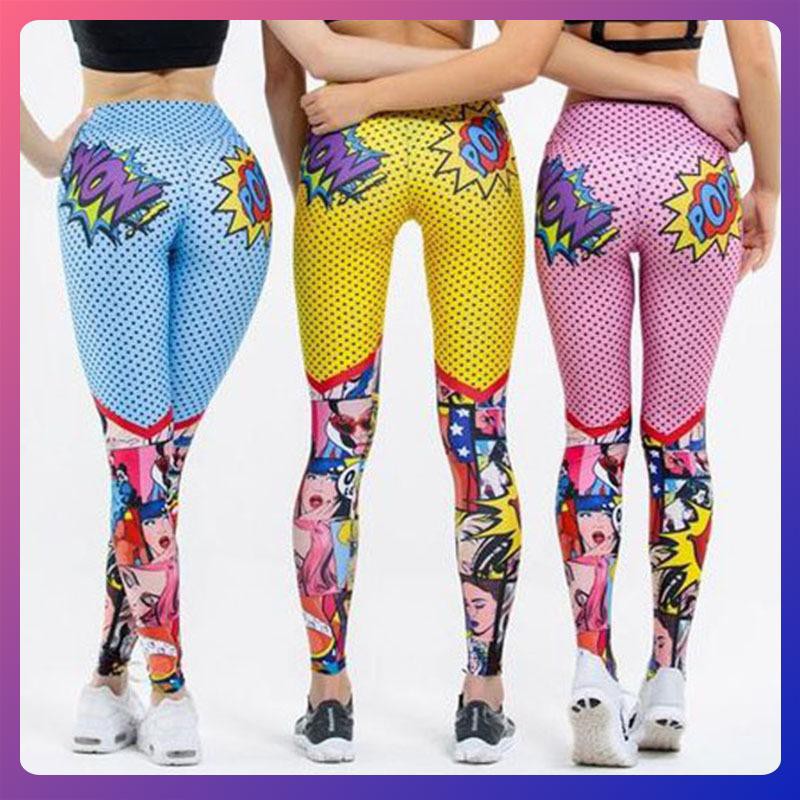 Cartoon pattern 3D printing dag personality high waist yoga pants sports leggings