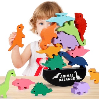 Childrens Montessori Balance Building Blocks Board Game Toys Puzzle Board Game Dinosaur Stacking Childrens DIY Toys