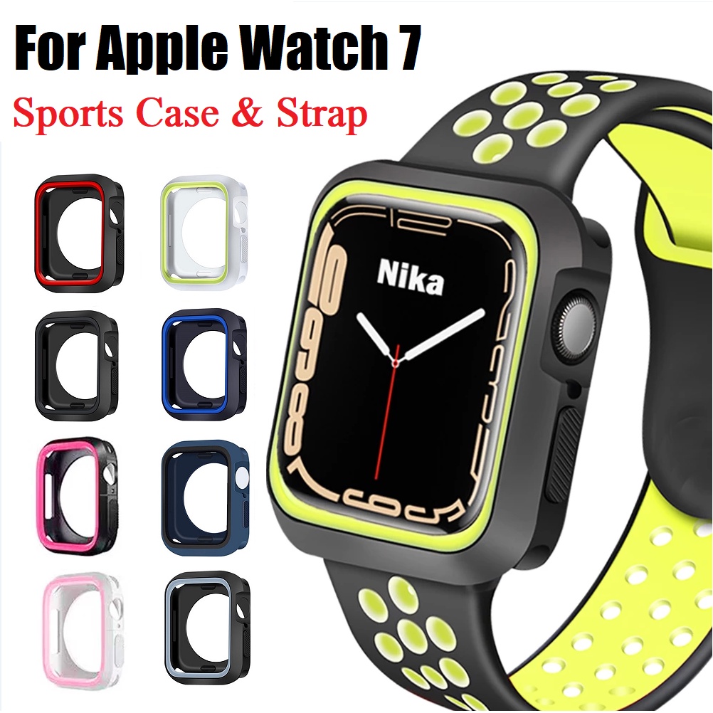สาย applewatch and เคส applewatch Sports Rubber Apple Watch Series 7 Case i watch strap Size 41mm 45mm apple watch series 7 Strap สายนาฬิกา applewatch