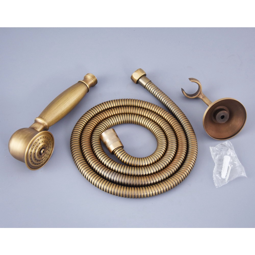 ทองเหลืองโบราณมือถือหัวฝักบัว Wall Holder Bracket 1.5M ท่อชุดประหยัดน้ําห้องน้ํามือถือ Sprayer zhh120
