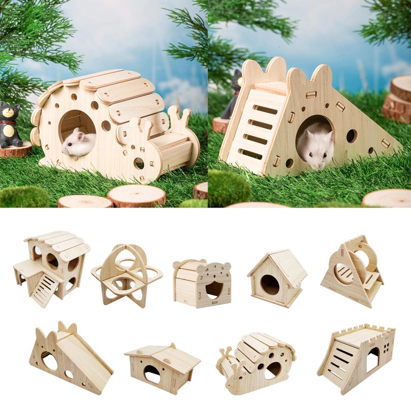 หนูแฮมสเตอร์กรงHamster House Wooden Hideout Climbing Nest Habitat Decor ...