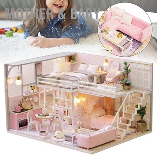 บ้านตุ๊กตาไม้สีชมพูขนาดเล็ก Diy ของเล่นสําหรับแม่และเด็ก