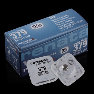 ถ่านกระดุม Renata 379 ถ่าน ของแท้ 1.55V made in Swiss SR521SW,379 ( จำหน่ายยกกล่อง มี 10 เม็ด)