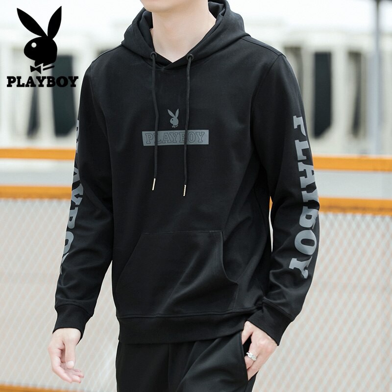 เสื้อกันหนาว มีฮู้ด ทรงหลวม พิมพ์ลาย Playboy สไตล์สตรีท สําหรับผู้ชาย 2021