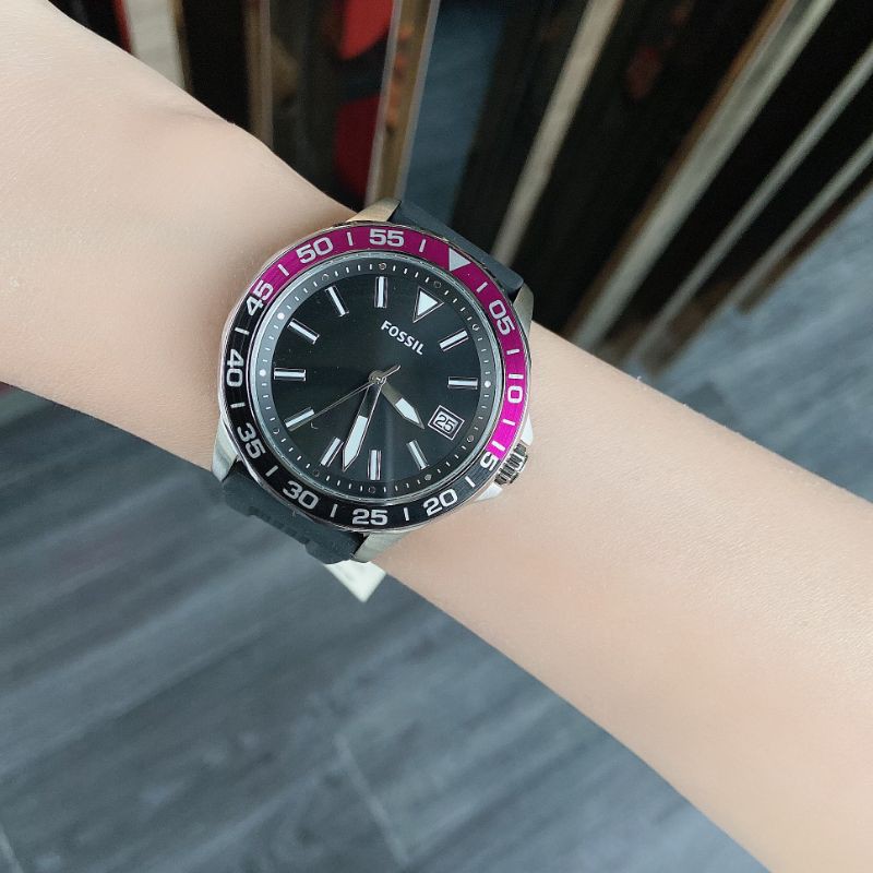 🎀 (สด-ผ่อน) นาฬิกา สายยาง สีดำ 45 มิล Fossil BQ2508 Bannon Three-Hand Date Black Silicone Watch