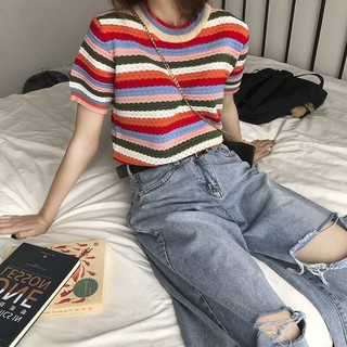 colorful stripe knitting top 🌈