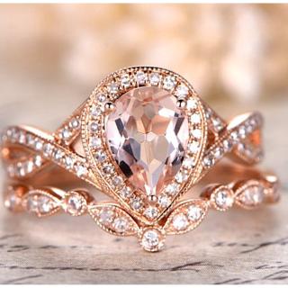 2 กะรัต Morganite งานแต่งงาน / ออกแบบแหวน + กุหลาบเพชรสีทองสำหรับผู้หญิง